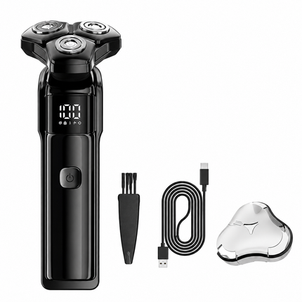 Men's 3-Head Electric Rotary Shaver Basic Set - Type-C Rechargeable LCD Beard Shaver for Daily Facial Grooming, Home, Bathroom and Travel Use