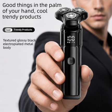 Men's 3-Head Electric Rotary Shaver Basic Set - Type-C Rechargeable LCD Beard Shaver for Daily Facial Grooming, Home, Bathroom and Travel Use