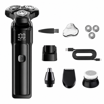 Men's 3-Head Electric Rotary Shaver Premium Set - Type-C Rechargeable LCD Grooming Kit for Daily Beard Care, Facial Grooming, Home, Bathroom and Travel Use