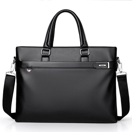 Black Men's PU Leather Briefcase - Waterproof Laptop Messenger Bag with Adjustable Strap - Large Capacity Business Office Bag for Work and Travel