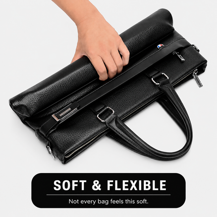 Black Men's PU Leather Briefcase - Waterproof Laptop Messenger Bag with Adjustable Strap - Large Capacity Business Office Bag for Work and Travel