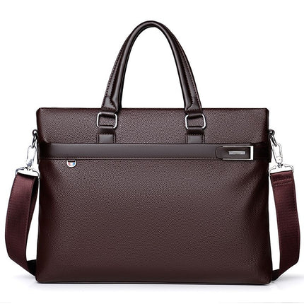 Brown Men's PU Leather Briefcase - Waterproof Laptop Messenger Bag with Adjustable Strap - Large Capacity Business Office Bag for Work and Travel