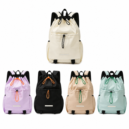 Khaki Sports Drawstring Backpack - Large Capacity Badminton, Yoga Mat and Gym Bag with Racket Holder for Fitness, Outdoor Training, Travel and Daily Use