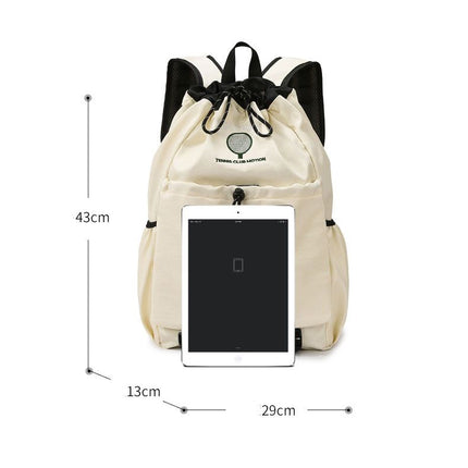 Khaki Sports Drawstring Backpack - Large Capacity Badminton, Yoga Mat and Gym Bag with Racket Holder for Fitness, Outdoor Training, Travel and Daily Use