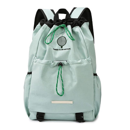 Green Sports Drawstring Backpack - Large Capacity Badminton, Yoga Mat and Gym Bag with Racket Holder for Fitness, Outdoor Training, Travel and Daily Use