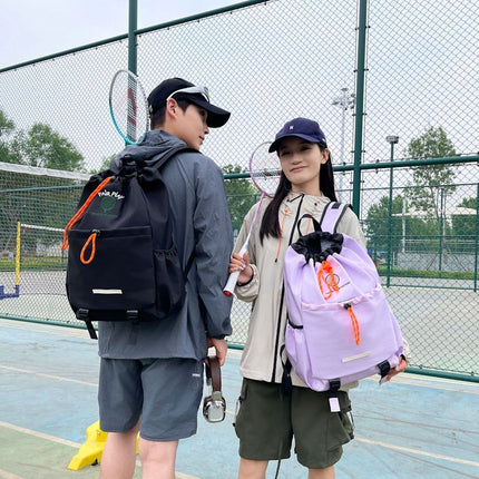 Green Sports Drawstring Backpack - Large Capacity Badminton, Yoga Mat and Gym Bag with Racket Holder for Fitness, Outdoor Training, Travel and Daily Use