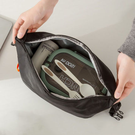 Black Foldable Insulated Lunch Bag - Waterproof Oxford Cloth Lunch Tote with Thickened Aluminium Foil Lining for Work, Office, Meal Prep and Daily Food Carry