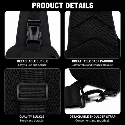 Blue Men's Sling Chest Bag - Lightweight Large Capacity Crossbody Shoulder Bag with Adjustable Strap for Commuting, Travel, Outdoor and Daily Casual Use