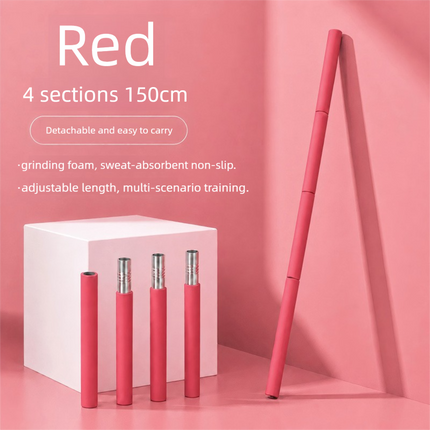 150cm Yoga Stretch Stick (Red)- Detachable 4 Section Foam Covered Steel Rod for Yoga Pilates Training Shoulder Opening Stretching and Home Fitness Workouts