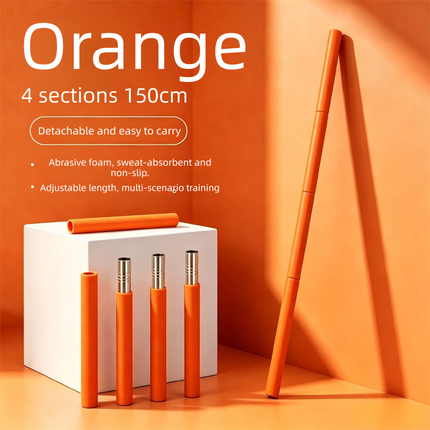 150cm Yoga Stretch Stick (Orange)- Detachable 4 Section Foam Covered Steel Rod for Yoga Pilates Training Shoulder Opening Stretching and Home Fitness Workouts