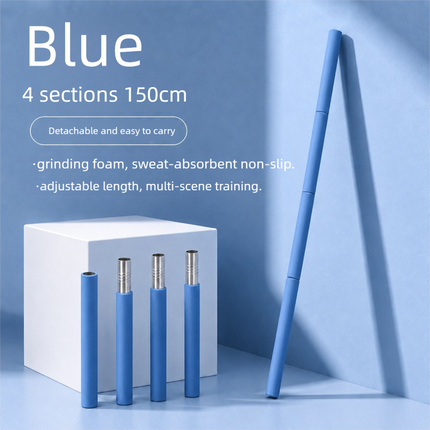 150cm Yoga Stretch Stick (Blue)- Detachable 4 Section Foam Covered Steel Rod for Yoga Pilates Training Shoulder Opening Stretching and Home Fitness Workouts