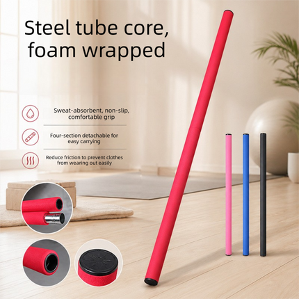 150cm Yoga Stretch Stick (Pink)- Detachable 4 Section Foam Covered Steel Rod for Yoga Pilates Training Shoulder Opening Stretching and Home Fitness Workouts
