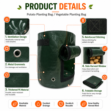 Potato Grow Bags 4 Pack 35x45cm Vegetable Planting Bags PE Garden Planter Bags for Potatoes Tomatoes Fruits and Vegetables
