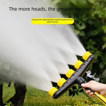 5-Head Adjustable Garden Spray Nozzle - Wide-Area Watering and Mist Sprayer with Stepped Hose Connector for Gardens, Lawns, Orchards and Irrigation