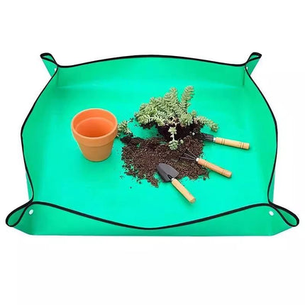 Green Waterproof Garden Repotting Mat - 75 x 100 cm Foldable Potting and Transplanting Work Mat with Snap Corners for Indoor Plants, Soil Mixing and Easy Clean-Up