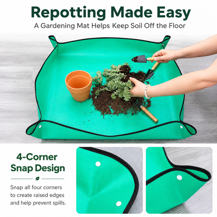 Yellow Waterproof Garden Repotting Mat - 50 x 50 cm Foldable Potting and Transplanting Work Mat with Snap Corners for Indoor Plants, Soil Mixing and Easy Clean-Up