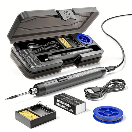 Grey Portable Cordless Soldering Iron Kit 5V 8W USB Rechargeable - 3 Temperature Settings, Fast Heating Mini Soldering Tool for Circuit Boards, Electronics Repair, Wiring and DIY Projects