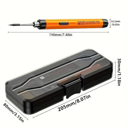 Black Portable Cordless Soldering Iron Kit 5V 8W USB Rechargeable - 3 Temperature Settings, Fast Heating Mini Soldering Tool for Circuit Boards, Electronics Repair, Wiring and DIY Projects