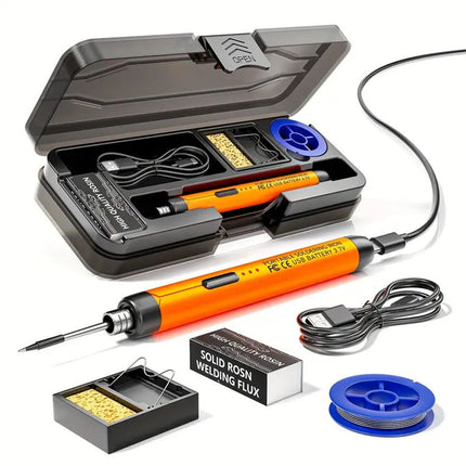 Orange Portable Cordless Soldering Iron Kit 5V 8W USB Rechargeable - 3 Temperature Settings, Fast Heating Mini Soldering Tool for Circuit Boards, Electronics Repair, Wiring and DIY Projects