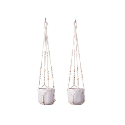 2 Pack Macrame Plant Hanger (White)- 90cm Cotton Rope Hanging Planter Basket with Beads, Boho Home Decor for Indoor Outdoor Plants