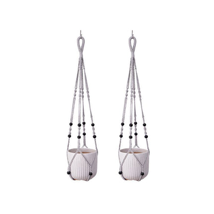 2 Pack Macrame Plant Hanger (Gray)- 90cm Cotton Rope Hanging Planter Basket with Beads, Boho Home Decor for Indoor Outdoor Plants