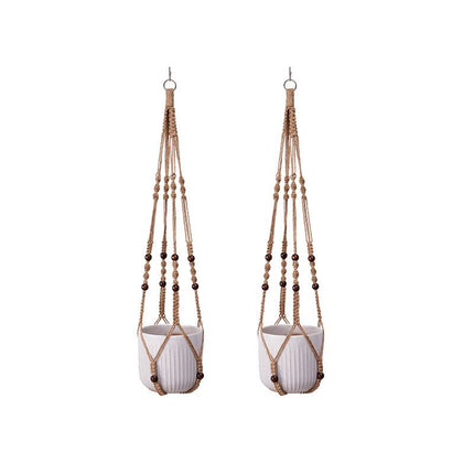2 Pack Macrame Plant Hanger (Brown)- 90cm Cotton Rope Hanging Planter Basket with Beads, Boho Home Decor for Indoor Outdoor Plants
