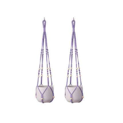 2 Pack Macrame Plant Hanger (Purple)- 90cm Cotton Rope Hanging Planter Basket with Beads, Boho Home Decor for Indoor Outdoor Plants