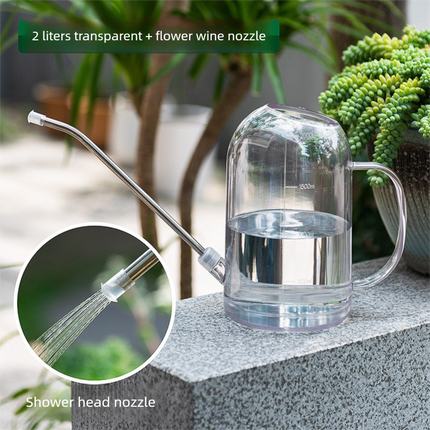 2L Transparent Long Spout Watering Can with Shower Head - Clear Plastic Indoor Plant Waterer for Succulents, Balcony Garden, Precise Watering Tool