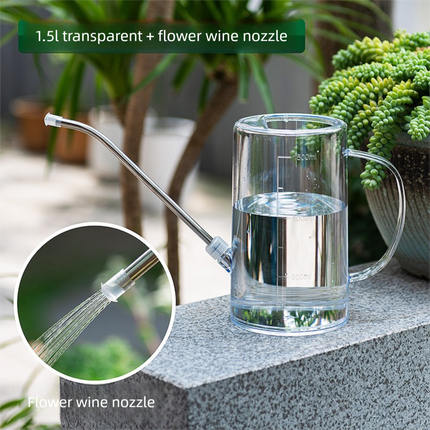 1.5L Transparent Long Spout Watering Can with Shower Head - Clear Plastic Indoor Plant Waterer for Succulents, Balcony Garden, Precise Watering Tool