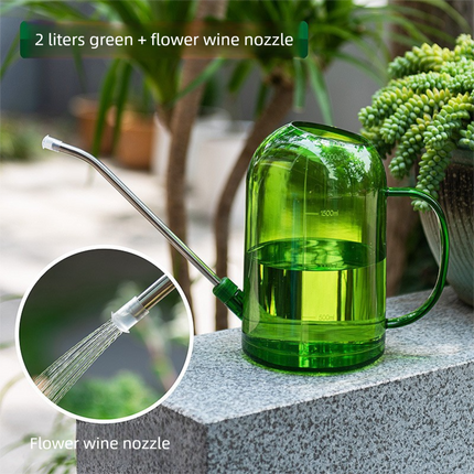 2L Green Long Spout Watering Can with Shower Head - Clear Plastic Indoor Plant Waterer for Succulents, Balcony Garden, Precise Watering Tool