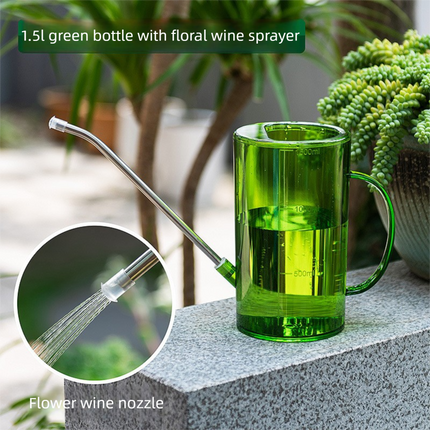 1.5L Green Long Spout Watering Can with Shower Head - Clear Plastic Indoor Plant Waterer for Succulents, Balcony Garden, Precise Watering Tool