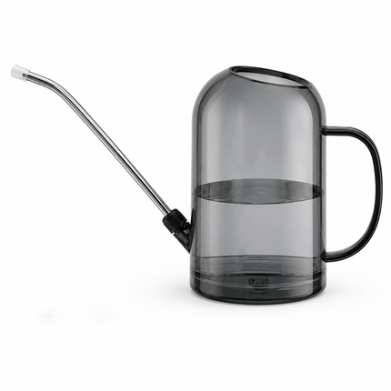 2L Gray Long Spout Watering Can with Shower Head - Clear Plastic Indoor Plant Waterer for Succulents, Balcony Garden, Precise Watering Tool