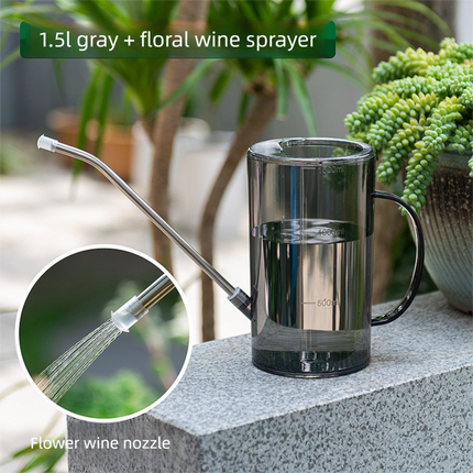 1.5L Gray Long Spout Watering Can with Shower Head - Clear Plastic Indoor Plant Waterer for Succulents, Balcony Garden, Precise Watering Tool