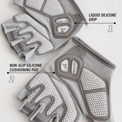 Gray Lightweight Cycling & Workout Gloves with Liquid Silicone Grip, Half Finger Fitness Gloves for Weightlifting, Gym Training, Cycling and Bar Exercises L Size