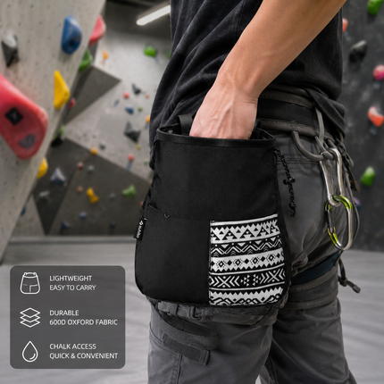 Black Small Rock Climbing Chalk Bag with Wide Opening, Quick Access Magnesium Powder Pouch for Bouldering, Climbing and Outdoor Training