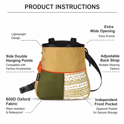 Black Large Rock Climbing Chalk Bag with Wide Opening, Quick Access Magnesium Powder Pouch for Bouldering, Climbing and Outdoor Training
