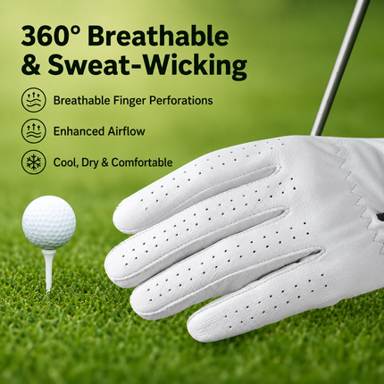 White Left Hand Golf Glove L Size - Breathable Anti-Slip Golf Glove with Adjustable Wrist Strap for Golf Training and Outdoor Games