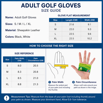White Left Hand Golf Glove XL Size - Breathable Anti-Slip Golf Glove with Adjustable Wrist Strap for Golf Training and Outdoor Games