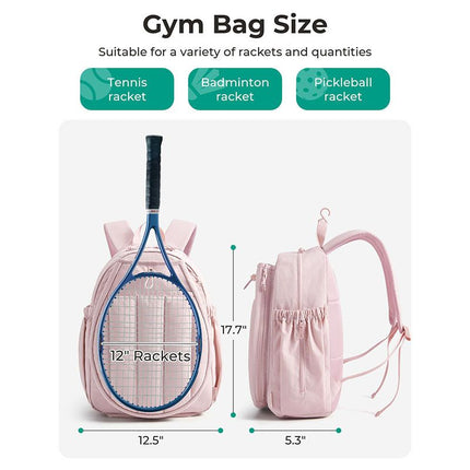 Pink Tennis Backpack with Shoe Compartment - Pickleball & Badminton Racket Bag, Padded Sports Backpack with Multiple Pockets for Outdoor Training and Travel