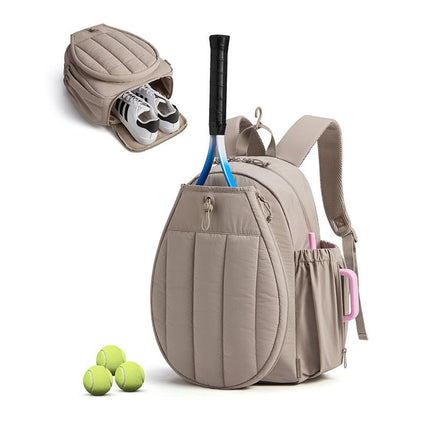 Brown Tennis Backpack with Shoe Compartment - Pickleball & Badminton Racket Bag, Padded Sports Backpack with Multiple Pockets for Outdoor Training and Travel