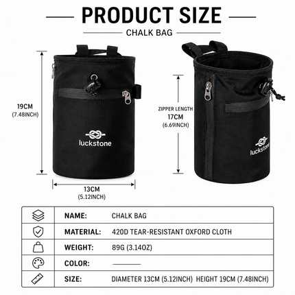 Climbing Chalk Bag - Blue Chalk Pouch with Adjustable Waist Belt, Storage Pocket and Fleece Lining for Rock Climbing, Bouldering, Weightlifting and Gym Training