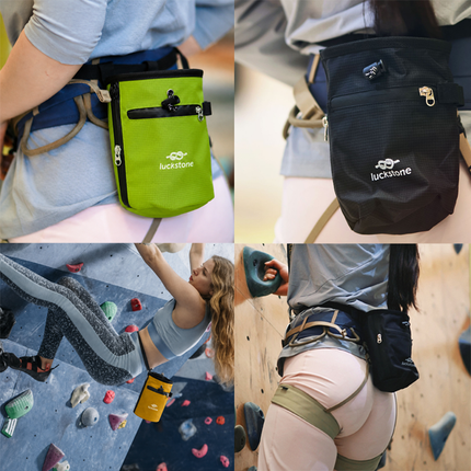 Climbing Chalk Bag - Yellow Chalk Pouch with Adjustable Waist Belt, Storage Pocket and Fleece Lining for Rock Climbing, Bouldering, Weightlifting and Gym Training