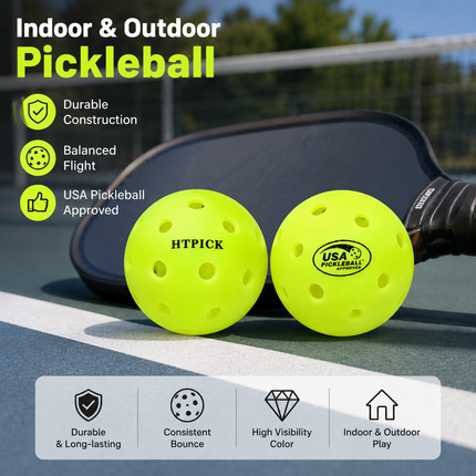 Pickleball Balls 4 Pack - Outdoor Pickleball Balls with 40 Holes, PE Material Tournament Style Pickle Balls for Stable Flight, Consistent Bounce and Training Games