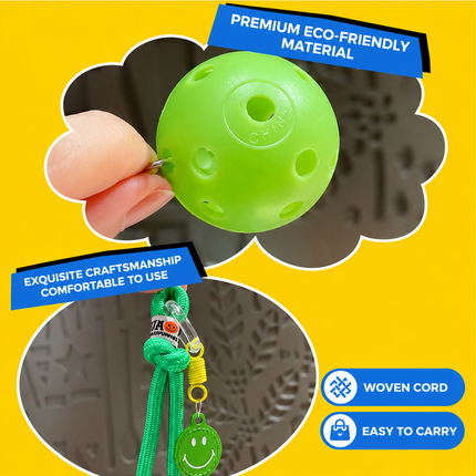 1 Piece Pickleball Keychain Bag Charm - Orange Sports Pendant with Mini Paddle, Ball, Smiley Charm and Woven Cord, Cute Gift Friendly Key Ring for Bags, Backpacks and Keys