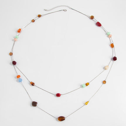 Double Layer Beaded Waist Chain - Multi-Color Resin Stone Body Chain with Extension, Boho Summer Beach Belly Chain for Women