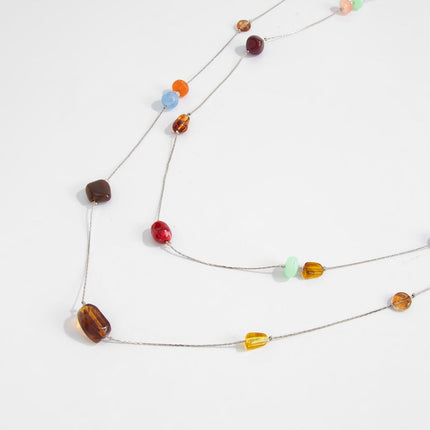 Double Layer Beaded Waist Chain - Multi-Color Resin Stone Body Chain with Extension, Boho Summer Beach Belly Chain for Women