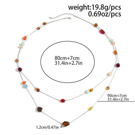 Double Layer Beaded Waist Chain - Multi-Color Resin Stone Body Chain with Extension, Boho Summer Beach Belly Chain for Women