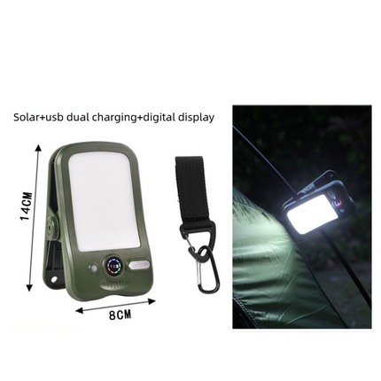 Solar Camping Lantern with Clip Green- 2000mAh USB and Solar Rechargeable, Waterproof Portable Tent Light with Digital Display for Outdoor Hiking Emergency
