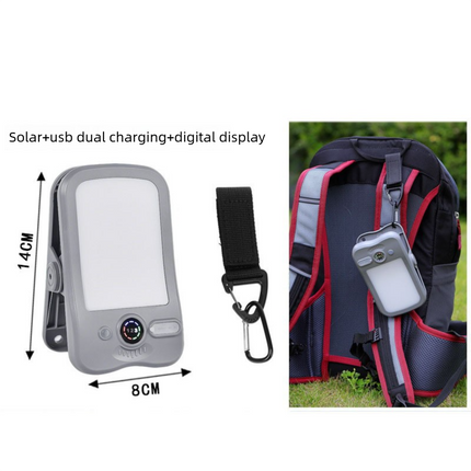 Solar Camping Lantern with Clip Grey- 2000mAh USB and Solar Rechargeable, Waterproof Portable Tent Light with Digital Display for Outdoor Hiking Emergency