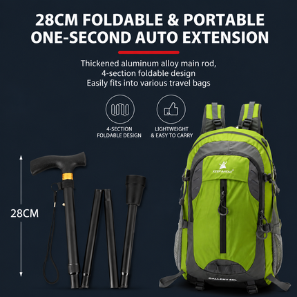Folding Hiking Stick Blue - Adjustable Aluminum Telescopic Walking Cane, 5-Height Settings 82-95cm, Lightweight Portable Trekking Pole for Seniors and Outdoors
